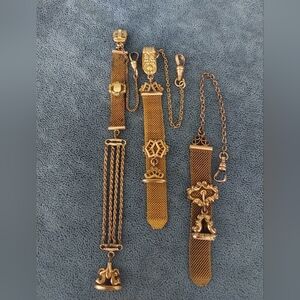 Victorian Gold Filled Mesh Watch Fobs W/wax Stamp, Lot of 3 Pieces, Antiques